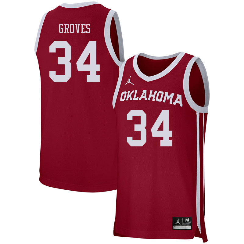 Oklahoma Sooners #34 Jacob Groves College Basketball Jerseys Sale-Crimson